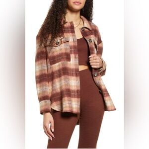 BP PLAID SHIRT JACKET IN BROWN FIVER OMBRE